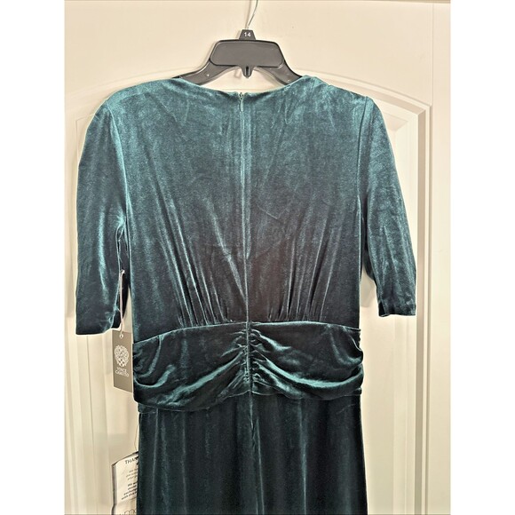 Vince Camuto Womens Velvet Twist-Front Jumpsuit Wide Legs Velour Hunter Green 14 - Picture 11 of 12